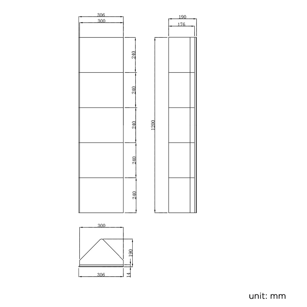 iBathUK Gleam Wall Mounted Tall Corner Bathroom Mirror Cabinet, Modern Stainless Steel Storage Unit with 1 Door & Adjustable Glass Shelf, Bathroom Mirror Cabinet in Silver, 1200 x 300mm