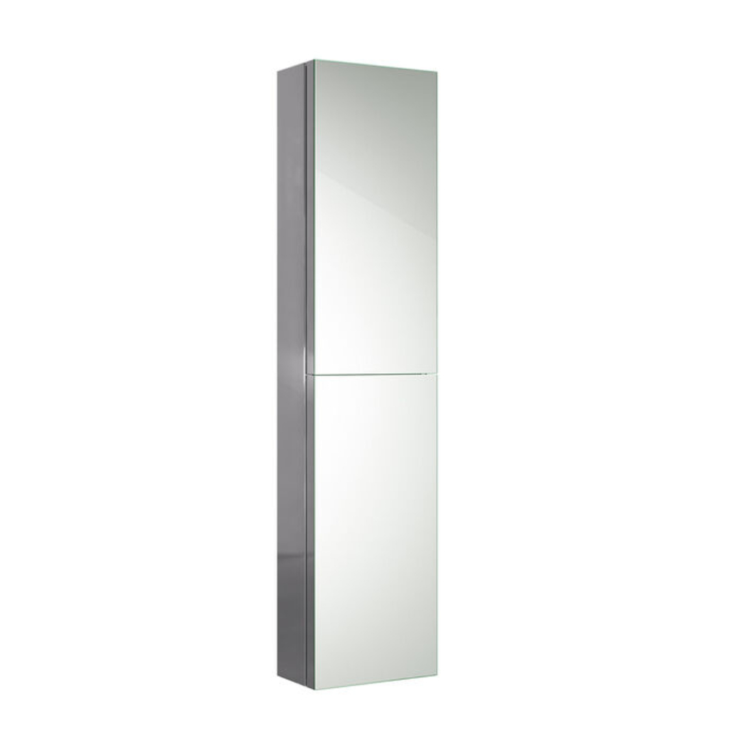 iBathUK Bergen Wall Mounted Tall Stainless Steel Bathroom Mirror Cabinet, Double Door Storage Unit with 5 Internal Shelves, Pre-Assembled Plain Mirror with Hinged Doors in Silver Finish, 1300 x 300mm