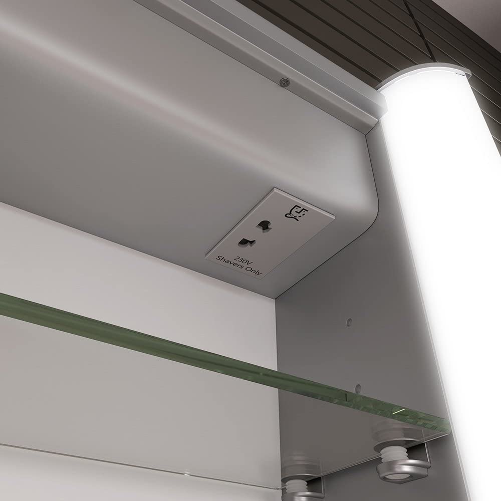 iBathUK Rehaus Wall-Mounted LED Illuminated Mirror Cabinet with Bluetooth, Shaver Socket, Touch Sensor, Adjustable Glass Shelves, Modern Bathroom Cabinet With Mirror in Silver, 500x650mm