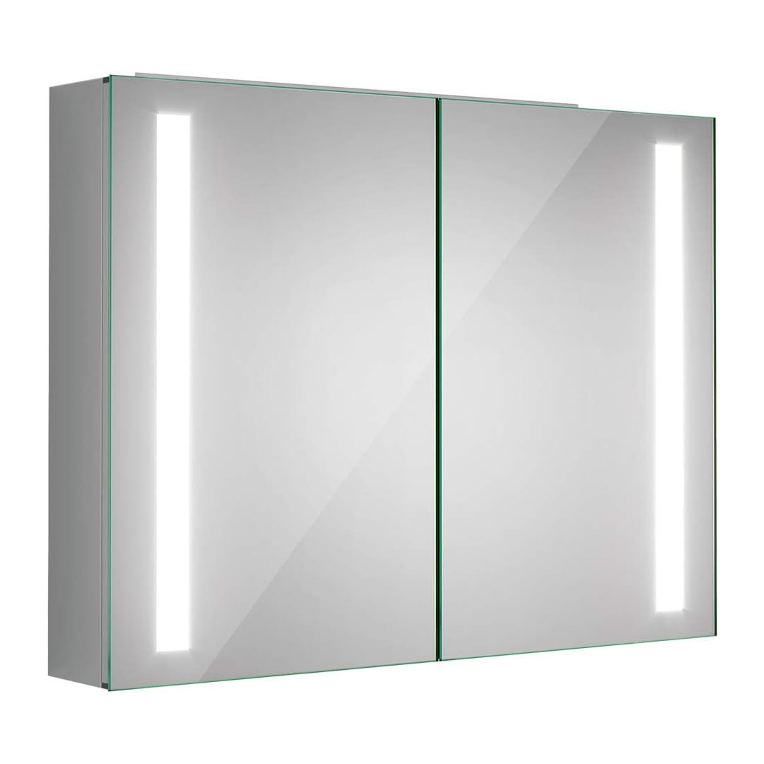 iBathUK Astrid Wall Mounted LED Bathroom Mirror Cabinet, Modern Illuminated Cabinet with 2 Hinged Door, Mirror Cabinet with Light and Bathroom Storage Landscape Orientation in Silver Finish, 800x600mm