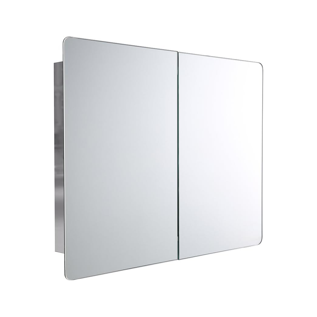 iBathUK Malmo Wall Mounted Double Door Mirror Cabinet, Pre-Assembled Modern Design Bathroom Mirror Storage Unit with 3 Shelves, Hinged Doors in Silver Finish, 600 x 800mm