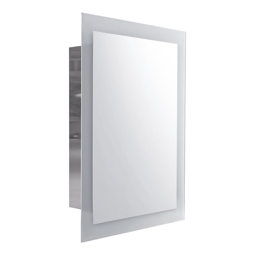 iBathUK Bristol Wall Mounted Mirror Cabinet with Sliding Door, Pre-Assembled Modern Bathroom Plain Mirror Storage Unit Internal Shelf with Portrait Orientation in Silver Finish, 660 x 480mm