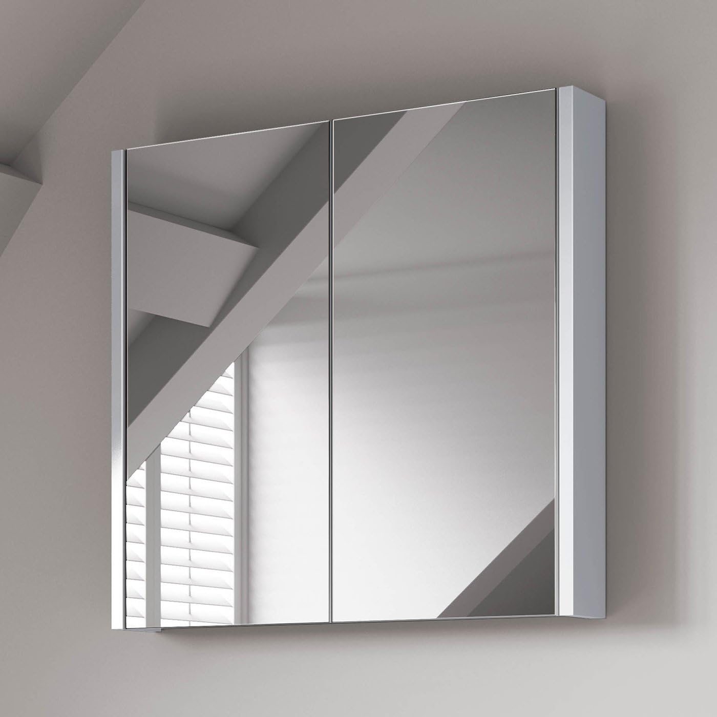 iBathUK Storvue Wall Mounted Illuminated Bathroom Mirror Cabinet with 2 Doors and 1 Adjustable Glass Shelf, Modern Bathroom Storage Mirror in Gloss White, 600 x 900mm