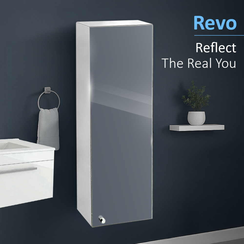 iBathUK Revo Illuminated Stainless Steel Mirror Cabinet with Touch Sensor - Silver