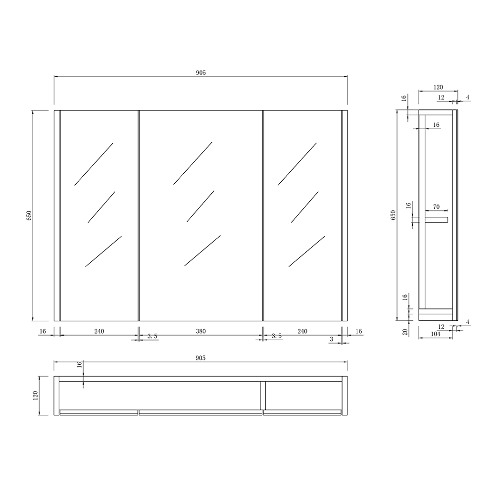 iBathUK Storvue Wall-Mounted Bathroom Mirror Cabinet with 3 Soft-Close Mirrored Doors, Contemporary Bathroom Mirror Cabinet in Gloss White Finish, 900mm