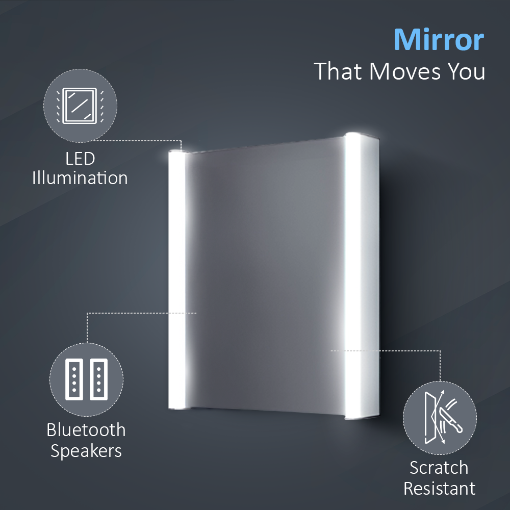 iBathUK Rehaus Wall-Mounted LED Illuminated Mirror Cabinet with Bluetooth, Shaver Socket, Touch Sensor, Adjustable Glass Shelves, Modern Bathroom Cabinet With Mirror in Silver, 500x650mm