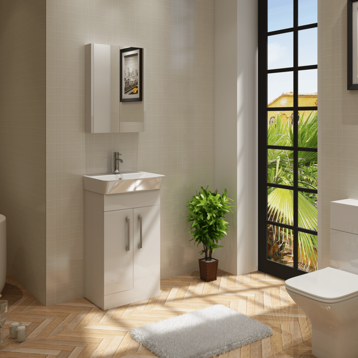 Modern 2 Door Floorstanding Vanity Unit With Basin - White