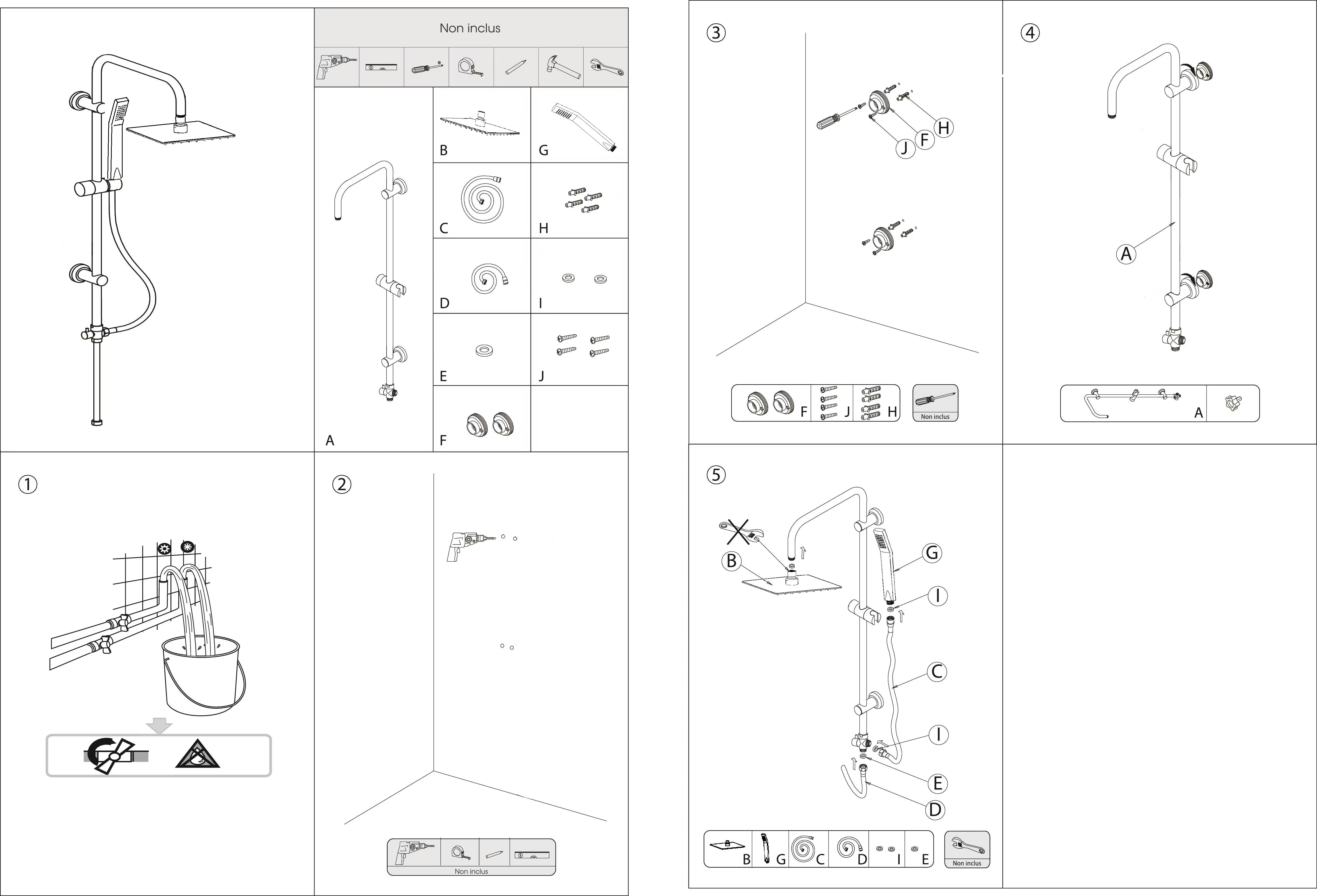 iBathUK Elevex 2 Way Shower Riser Rail Kit with SS Fixed Head & Diverter, Square Design with Universal Fittings, Shower Riser Rail, Chrome, H110 x W20 x D44cm