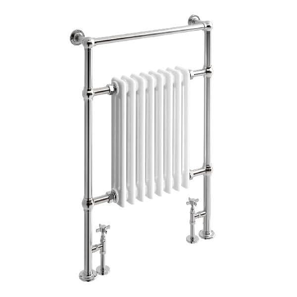 Traditional Vintage Vertical Heated Towel Rail - Chrome/White