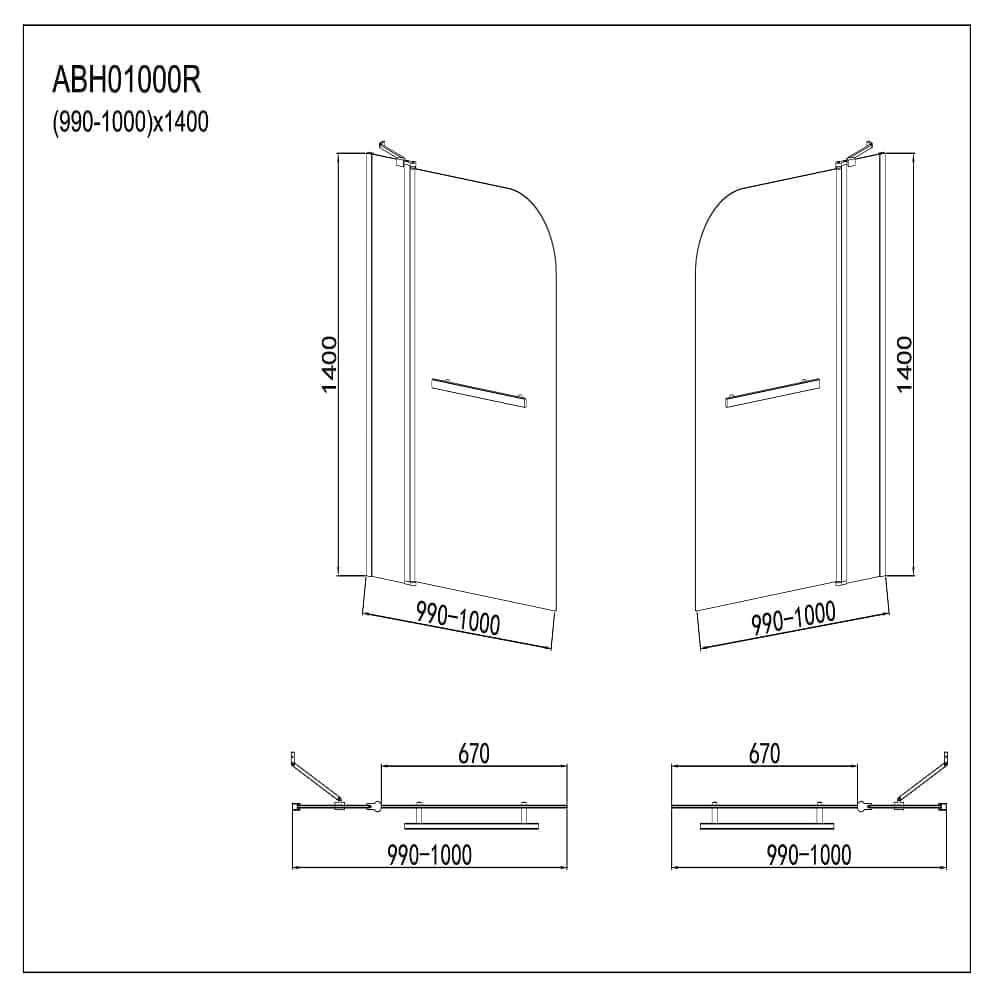 Modern Shower Bath Screen With Panel And Towel Rail - 1400mm x 1000mm - Chrome