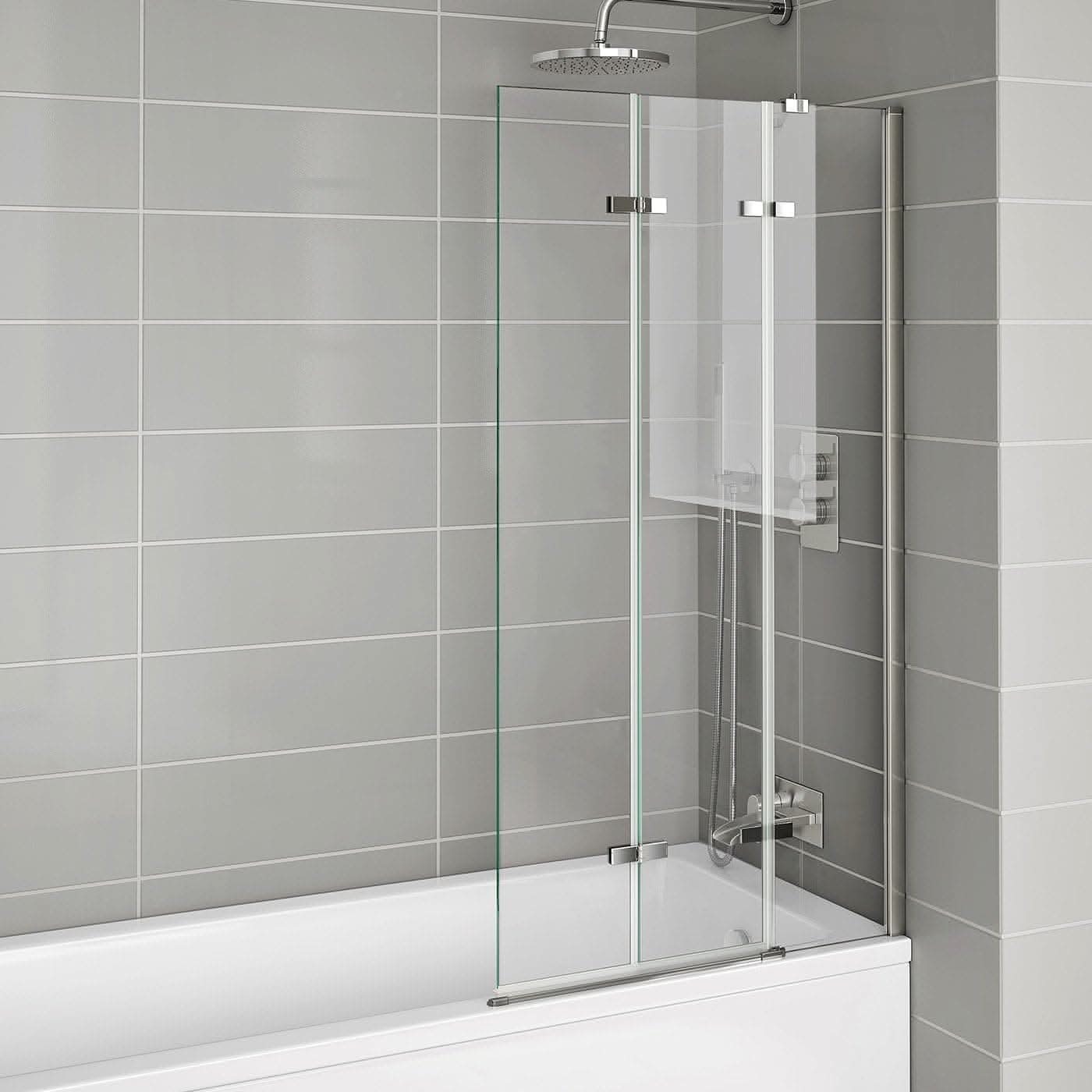 Modern Folding Shower Bath Screen With Panel - RH - 1400mm x 800mm - Chrome
