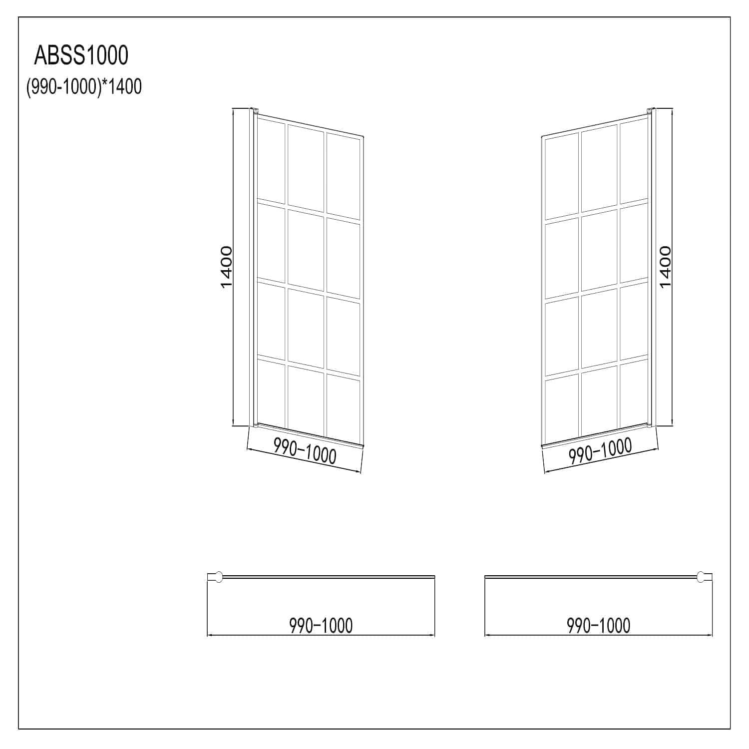 Modern Designer Folding Shower Bath Screen - 1400mm x 1000mm - Matt Black