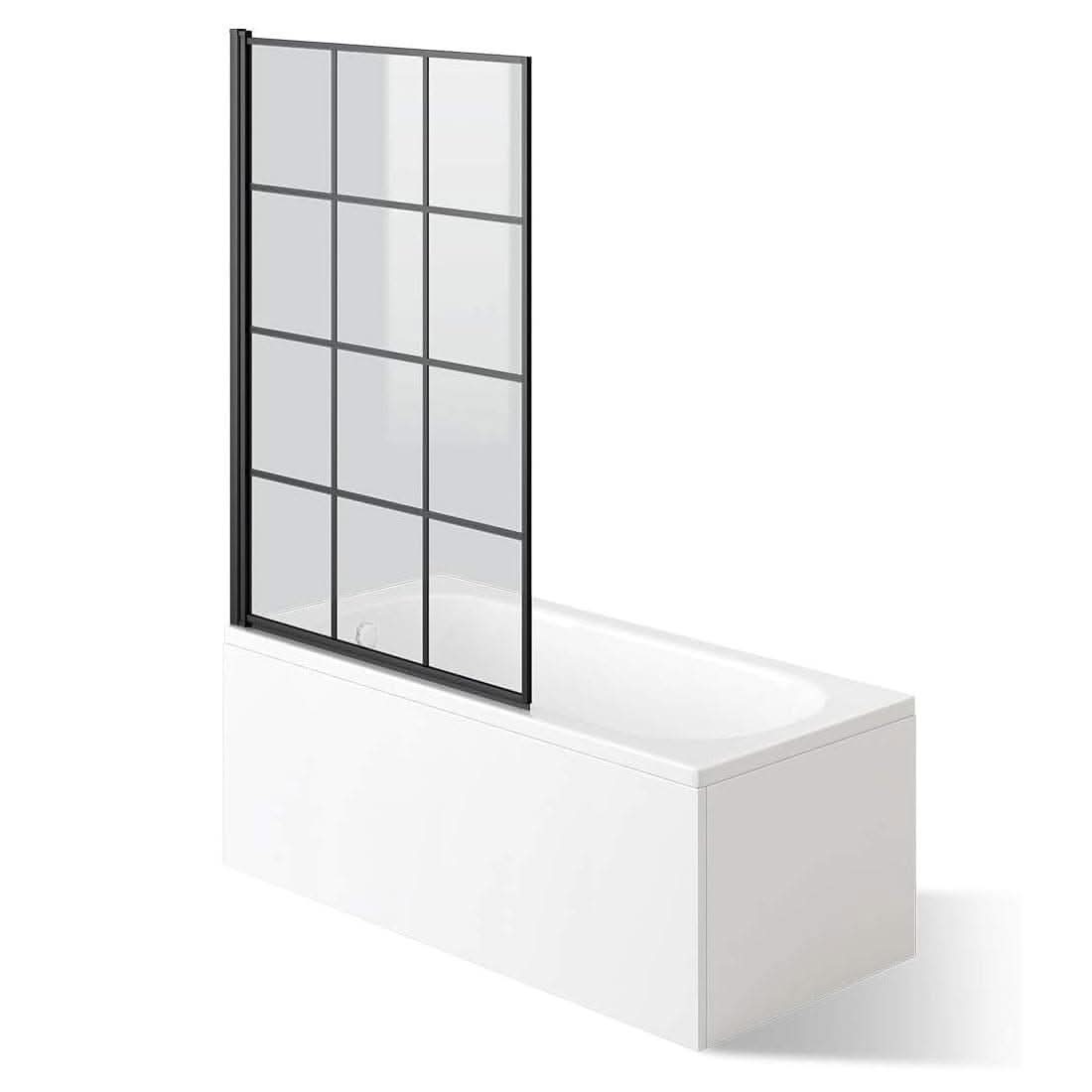 Modern Designer Folding Shower Bath Screen - 1400mm x 1000mm - Matt Black