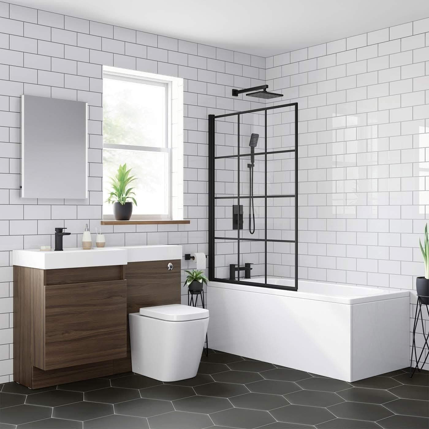 Modern Designer Folding Shower Bath Screen - 1400mm x 1000mm - Matt Black