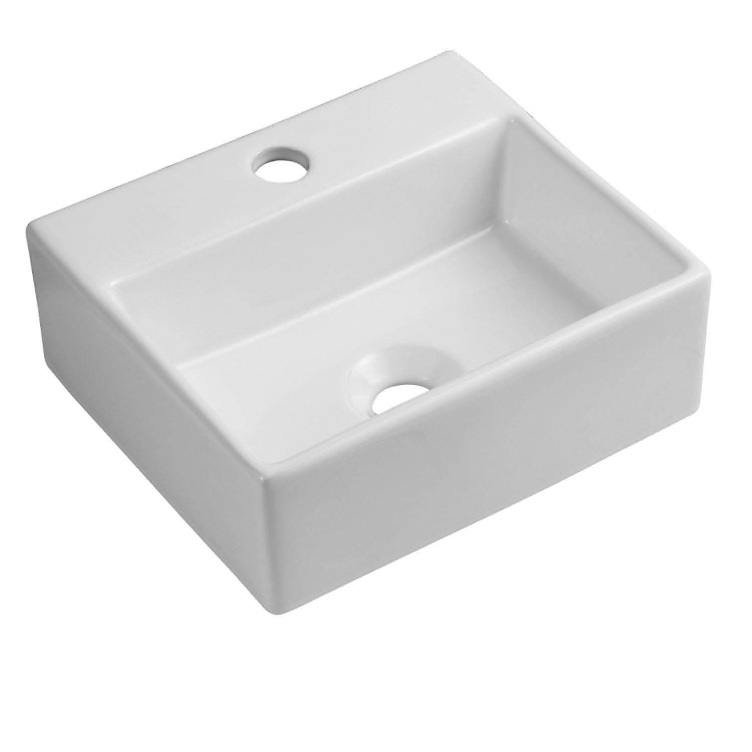 Modern Square Ceramic Cloakroom Wall Hung Basin - Gloss White