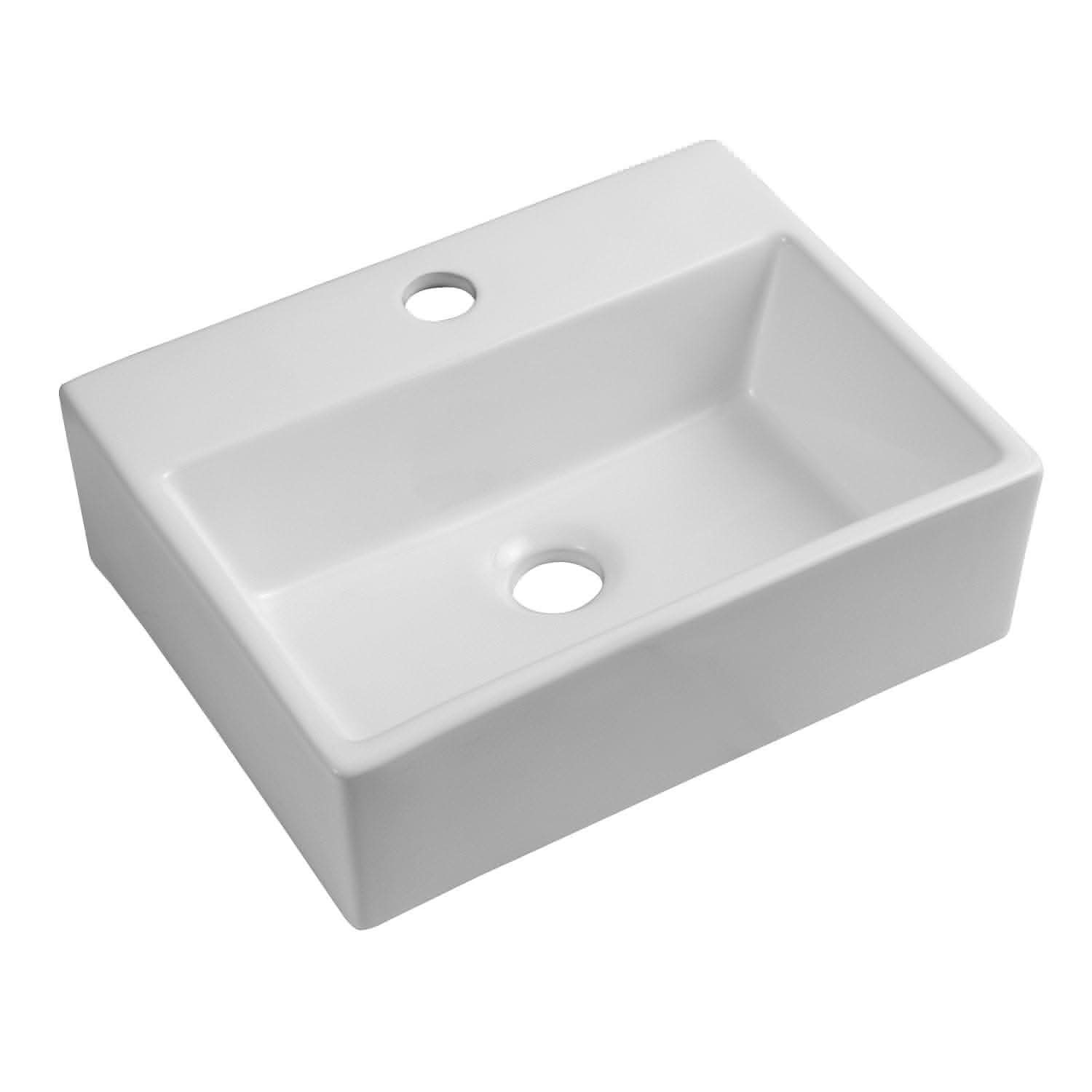 Modern Square Ceramic Cloakroom Wall Hung Basin - Gloss White