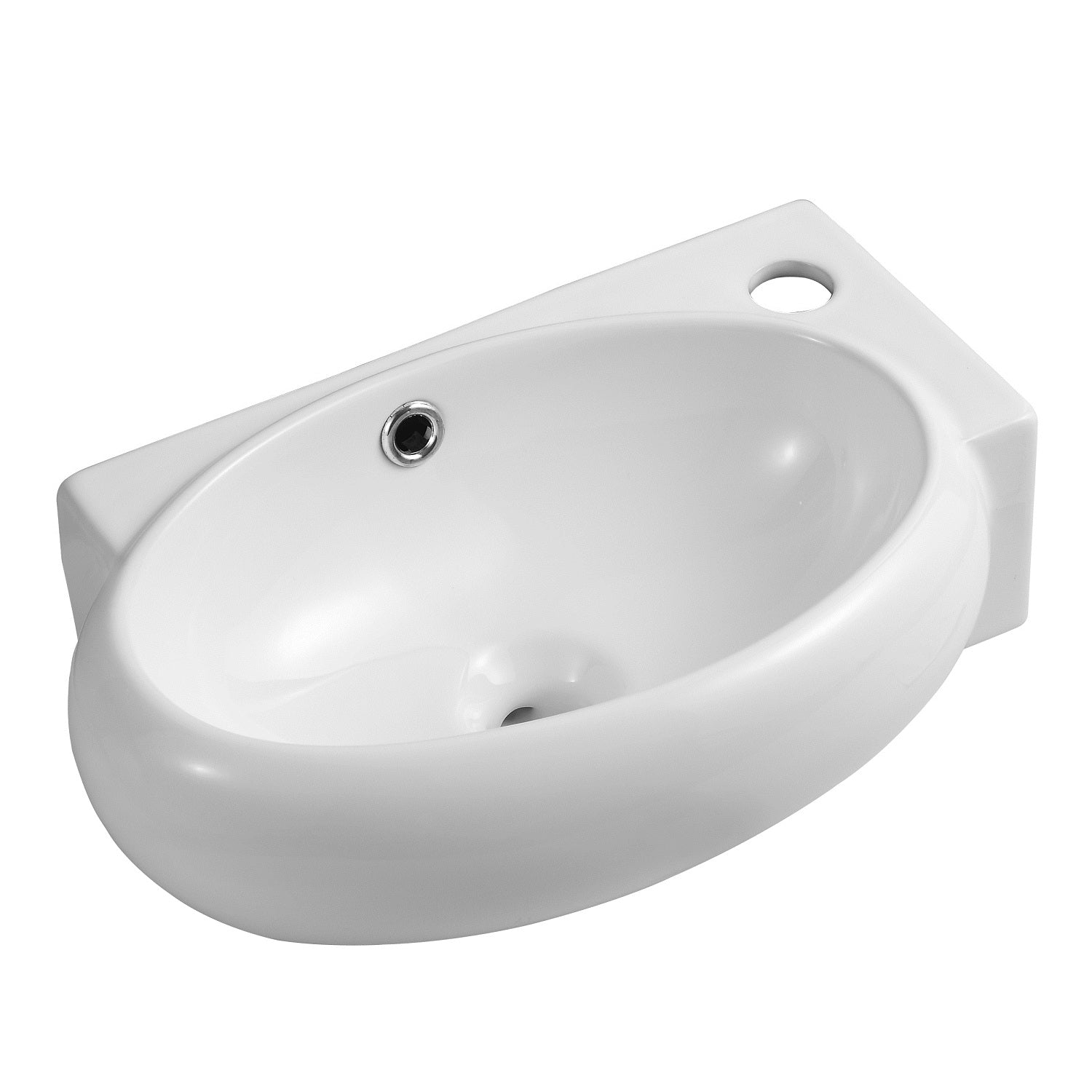 Modern Oval Ceramic Cloakroom Wall Hung Basin - 430mm x 285mm - Gloss White