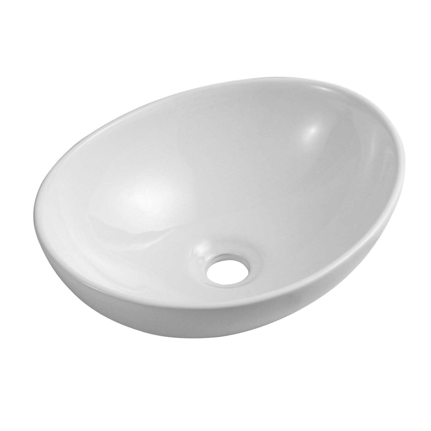 Modern Oval Ceramic Countertop Basin - 410mm x 335mm - Gloss White