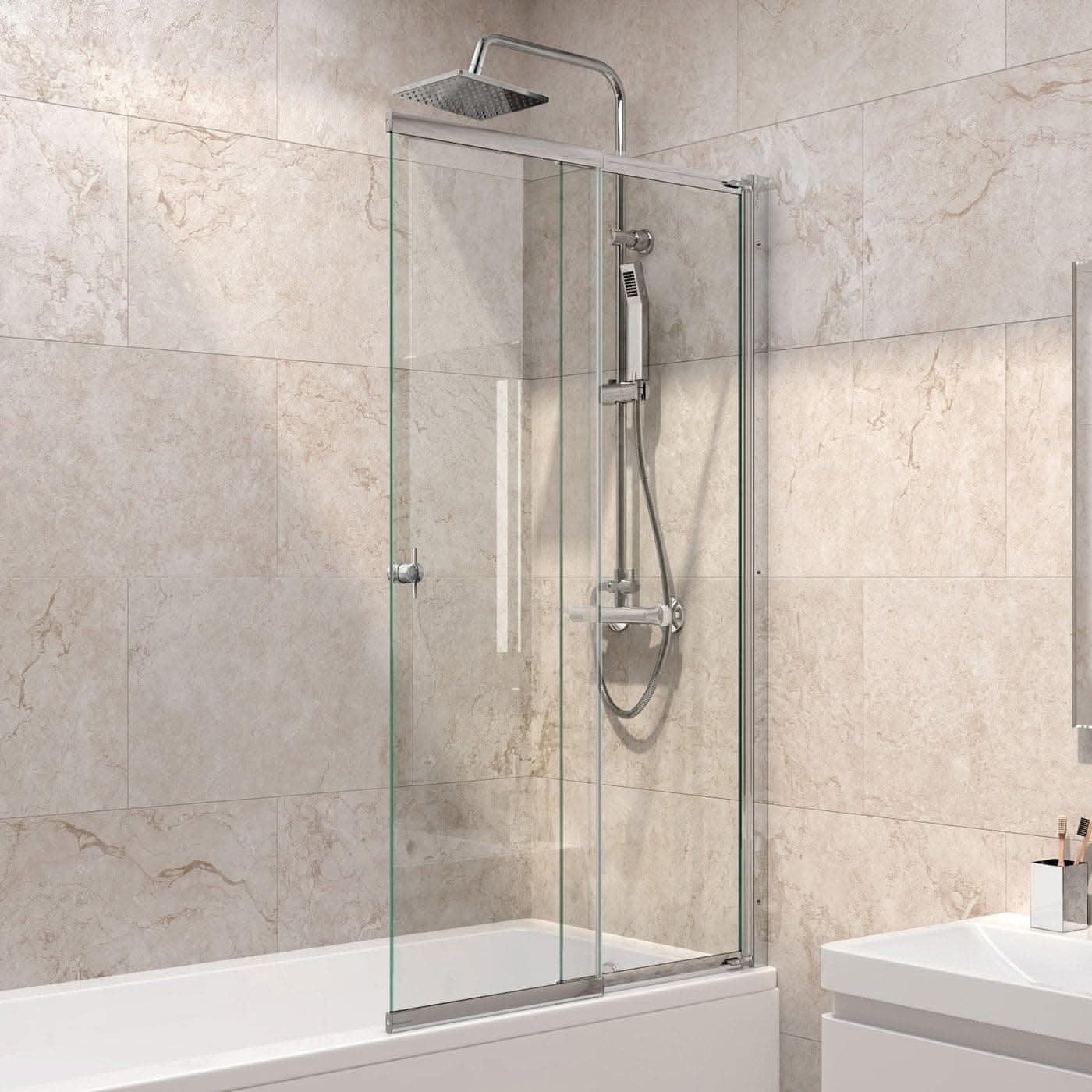 Modern Shower Bath Screen With Panel - 1400mm x 830mm - Chrome
