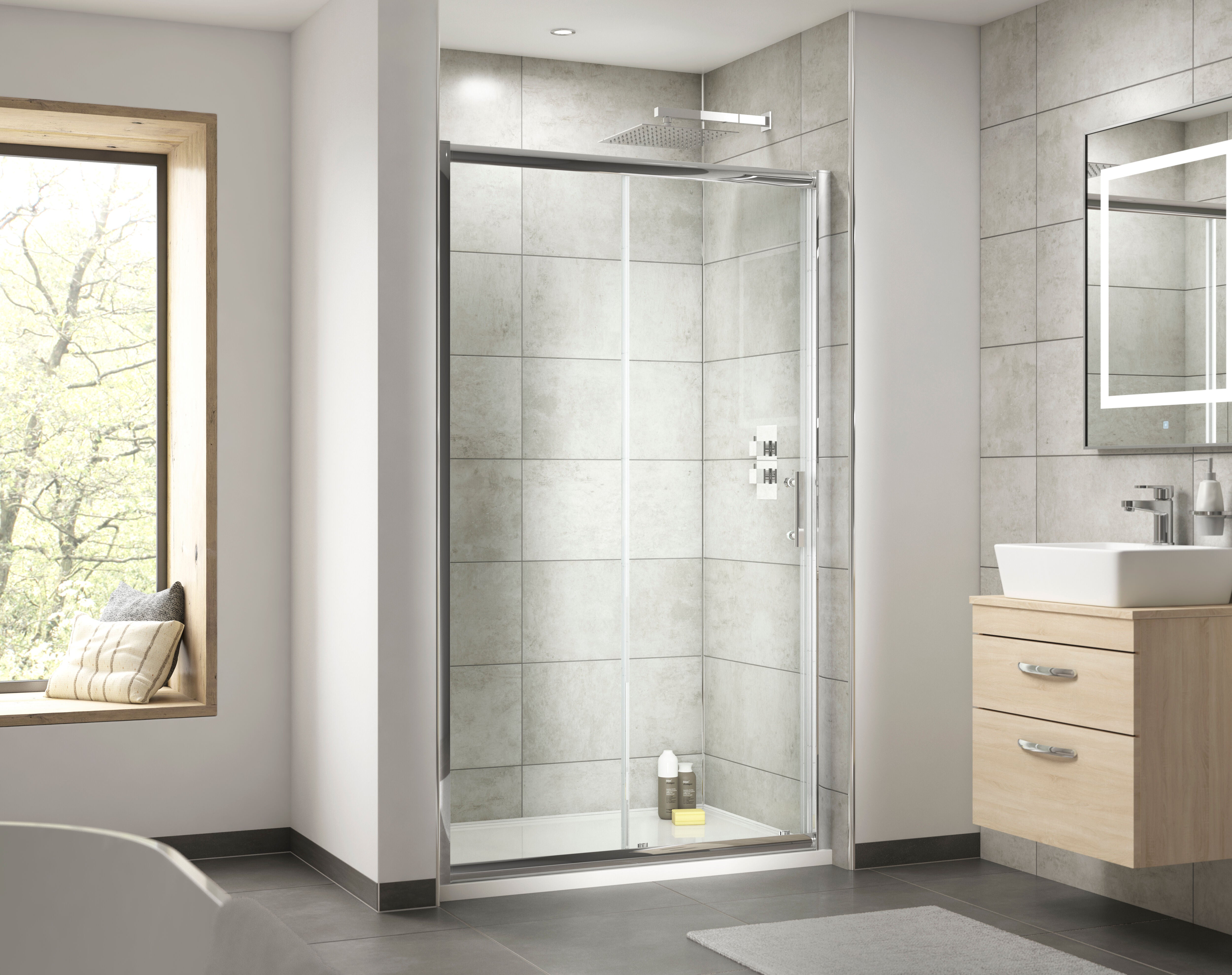 Nuda 6mm Glass Sliding Shower Door Enclosure - Chrome