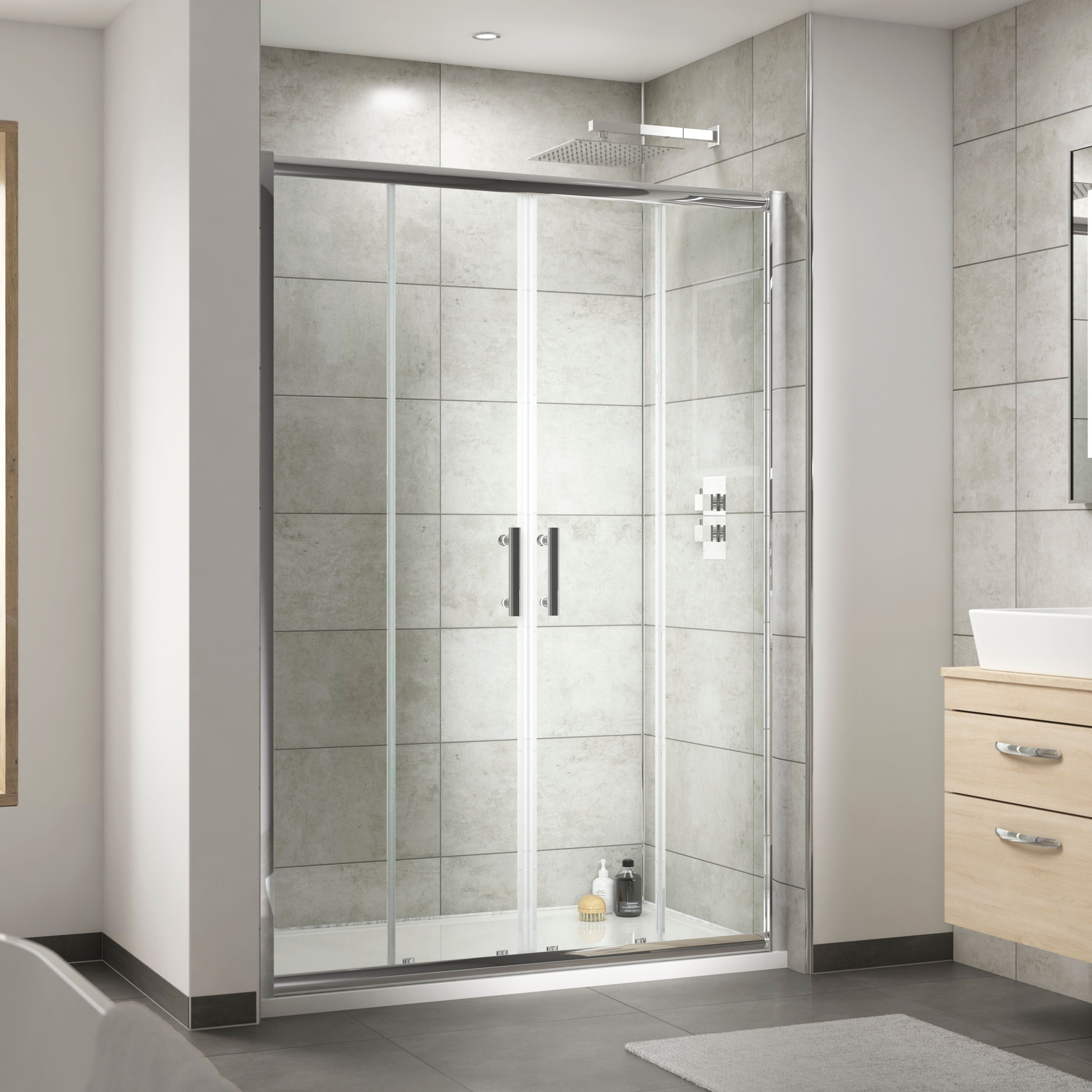 Nuda 6mm Glass Double Sliding Shower Door - Chrome
