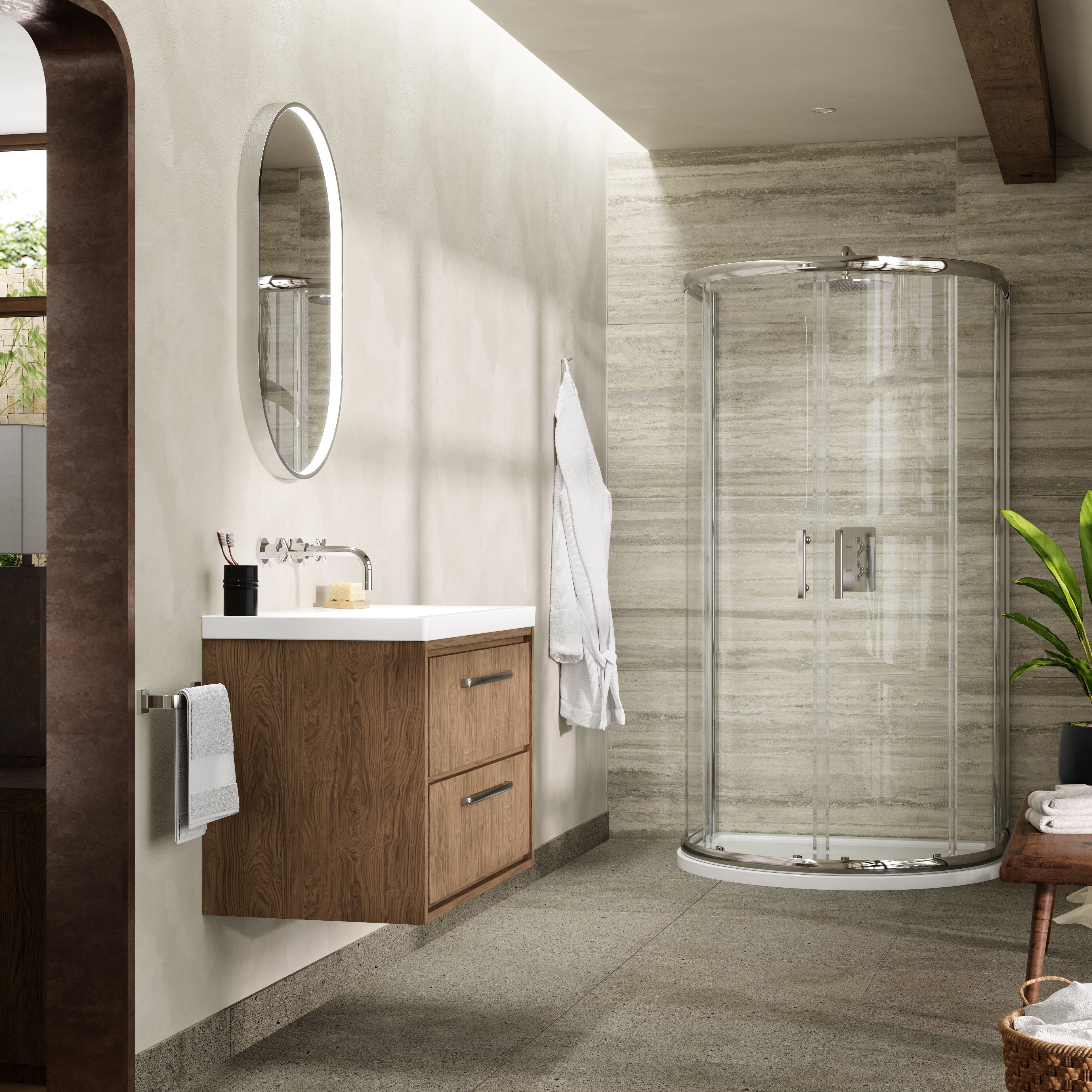 Nuda 6mm Toughened Glass D-Shaped Shower Enclosure - Chrome