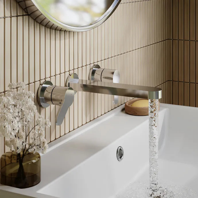 Nuie Arvan 3-Hole Wall Mounted Basin Mixer Tap - Chrome