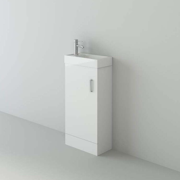 Mini 1 Door Cloakroom Floorstanding vanity Unit With Square Basin - 1 Tap Hole - 400mm x 781mm
