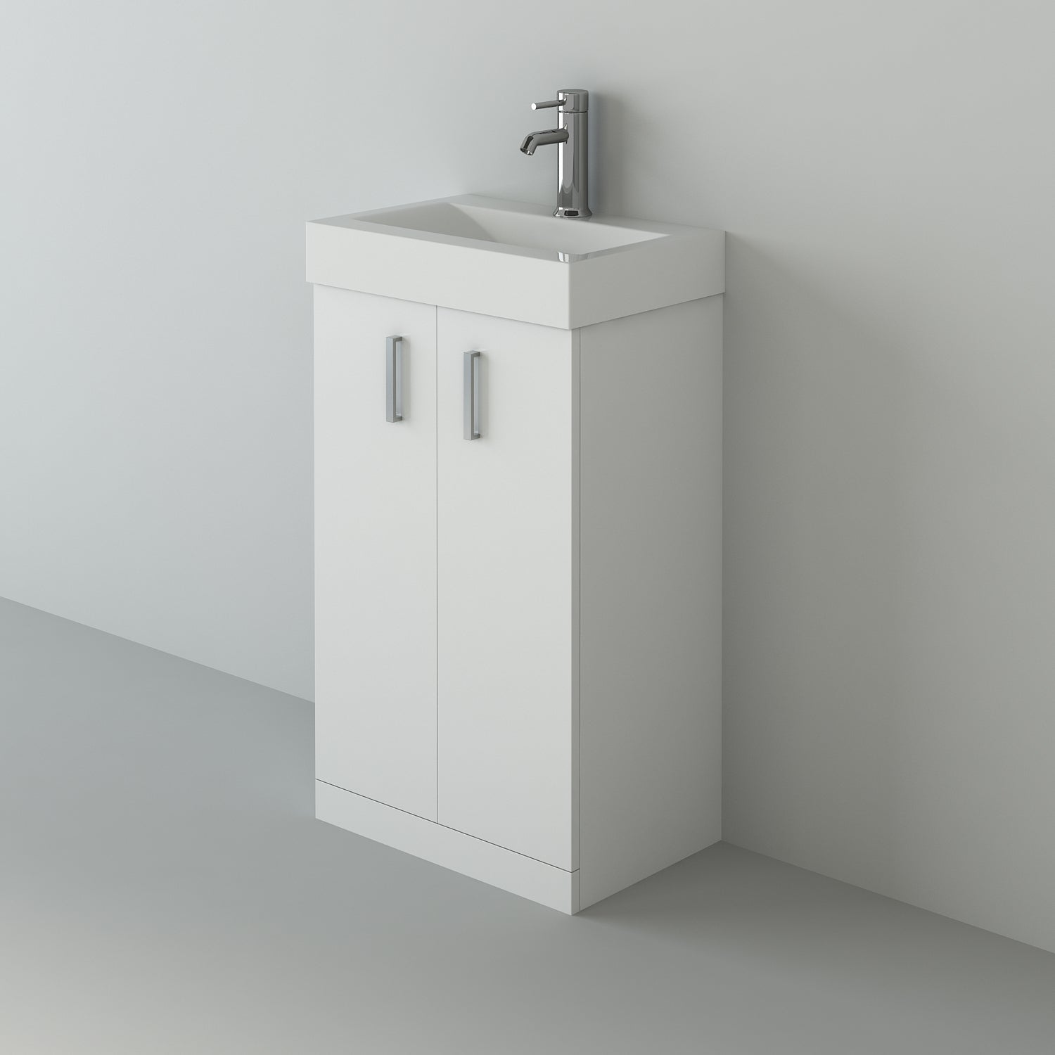 Cube 2 Door Cloakroom Floorstanding vanity Unit With Basin - 1 Tap Hole - 450mm x 720mm