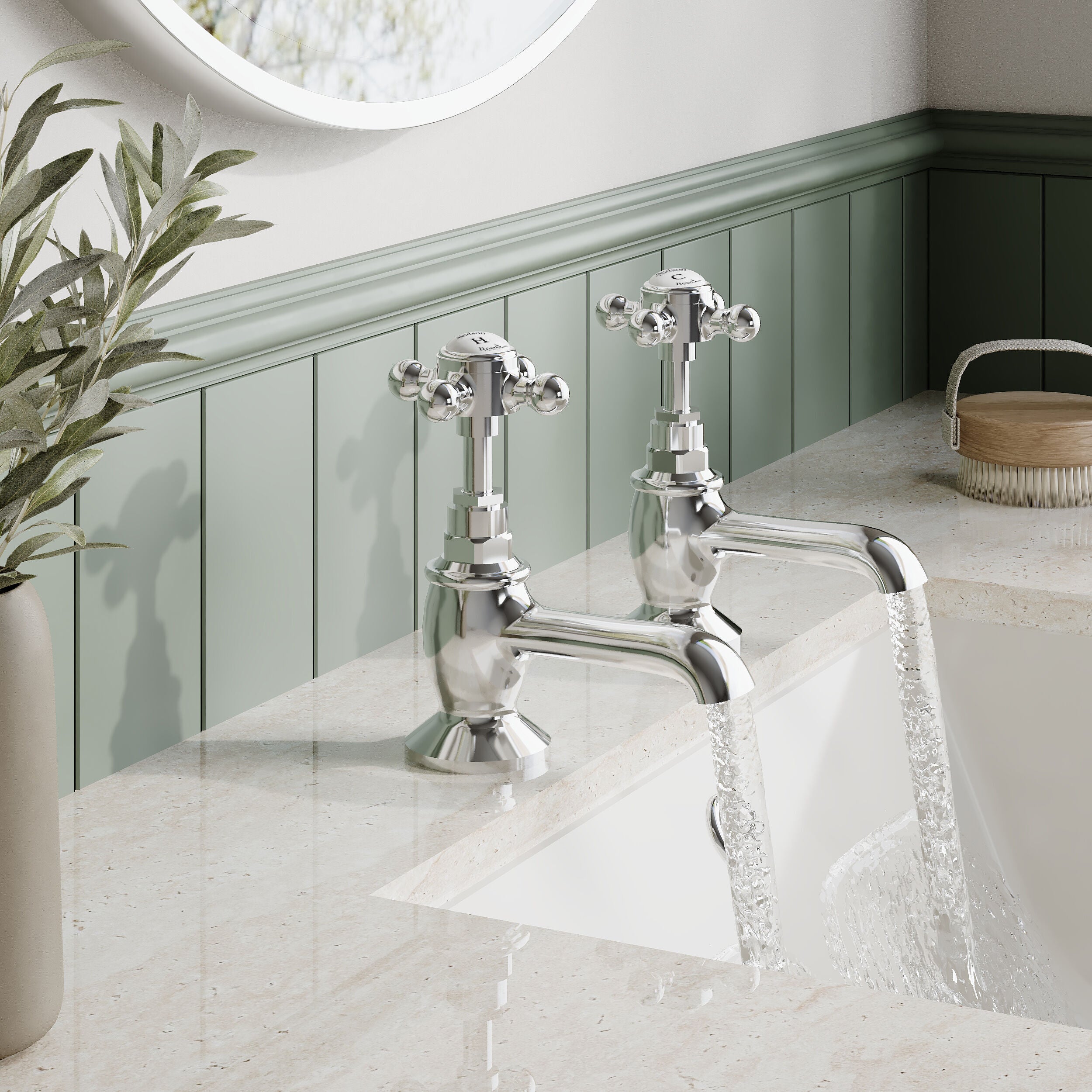 Claremont Topaz Hexagonal Crosshead Basin Taps Pair