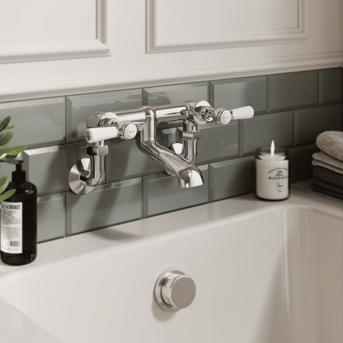 Claremont Topaz Dual Lever Wall Mounted Bath Filler Tap