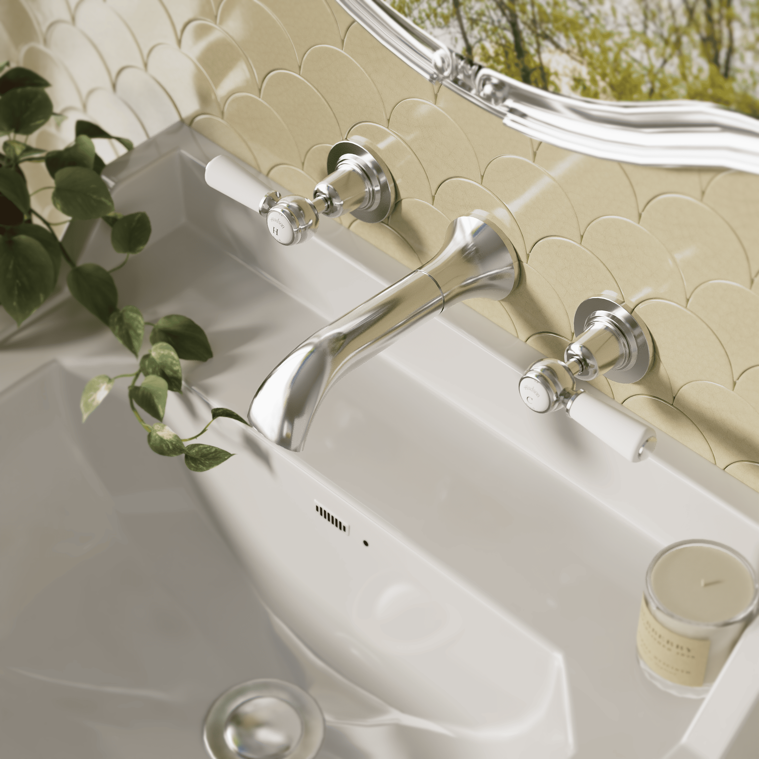 Claremont Topaz 3-Hole Wall Mounted Lever Basin Mixer Tap