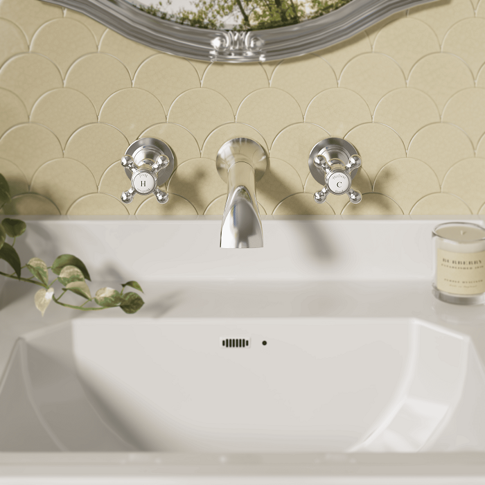Claremont Traditional Crosshead 3-Hole Wall Mounted Basin Mixer Tap