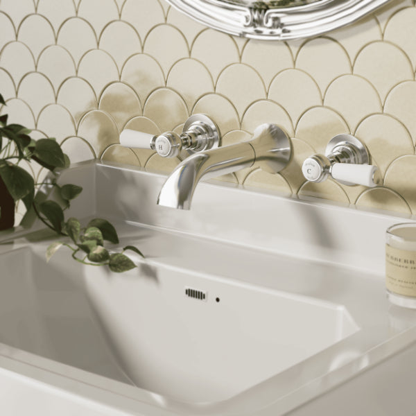 Claremont Lever 3 Hole Wall Mounted Basin Mixer Tap