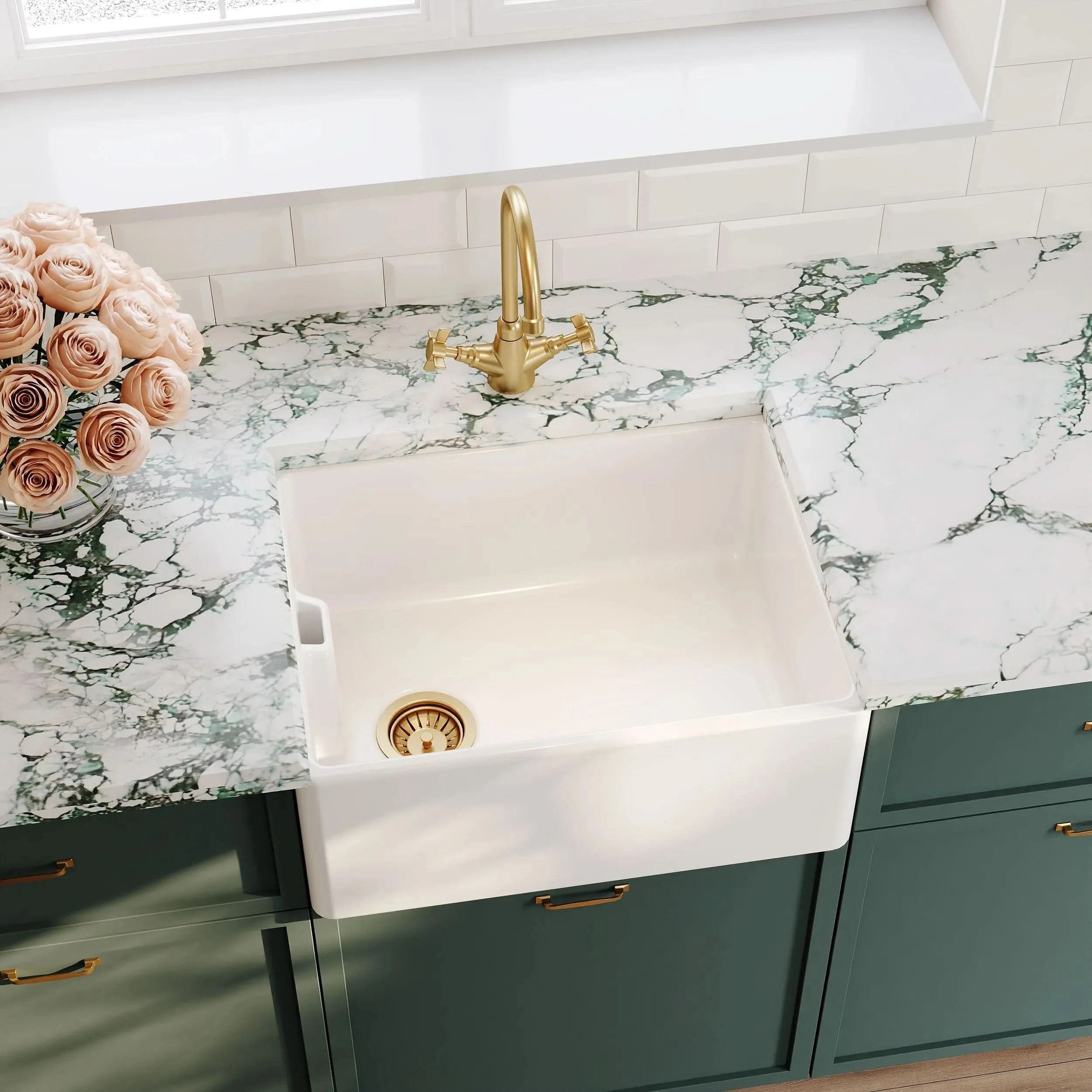 Nuie Single Bowl Belfast Sink With Offset Waste And Weir Overflow