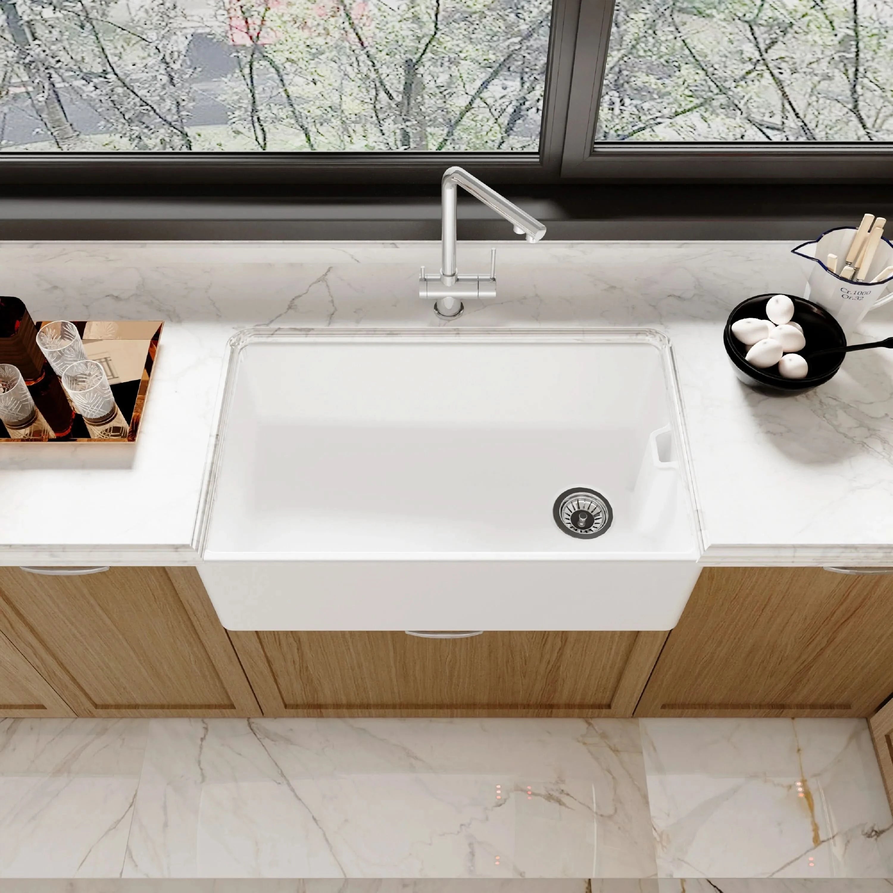 Nuie Single Bowl Belfast Sink With Offset Waste And Weir Overflow
