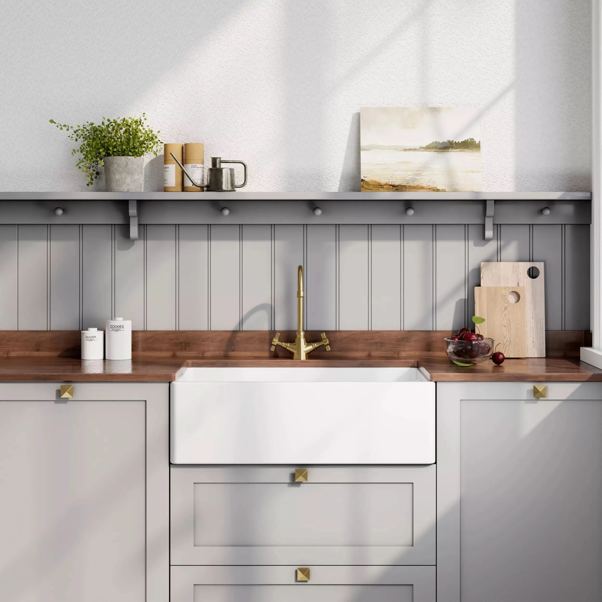 Nuie Single Bowl Belfast Sink With Offset Waste And Weir Overflow