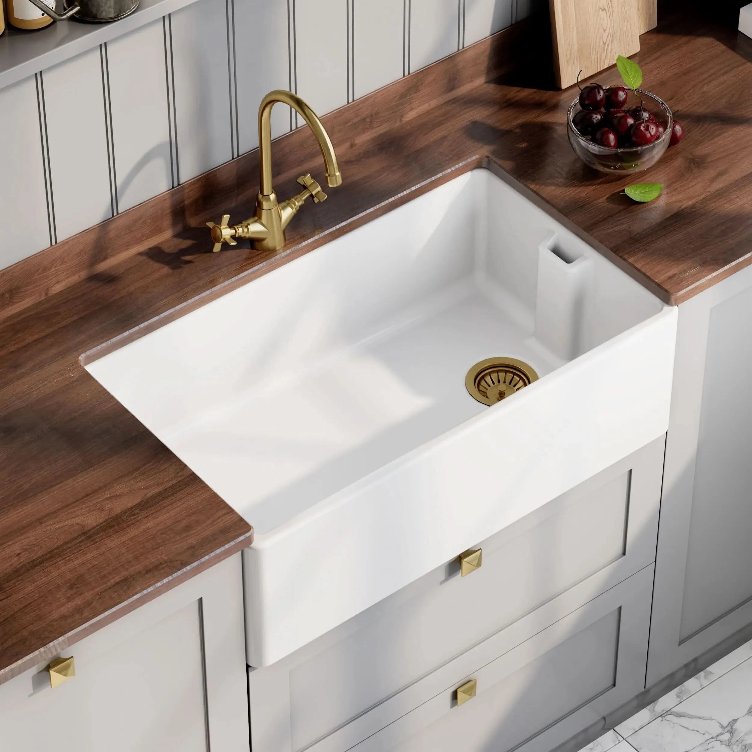 Nuie Single Bowl Belfast Sink With Offset Waste And Weir Overflow