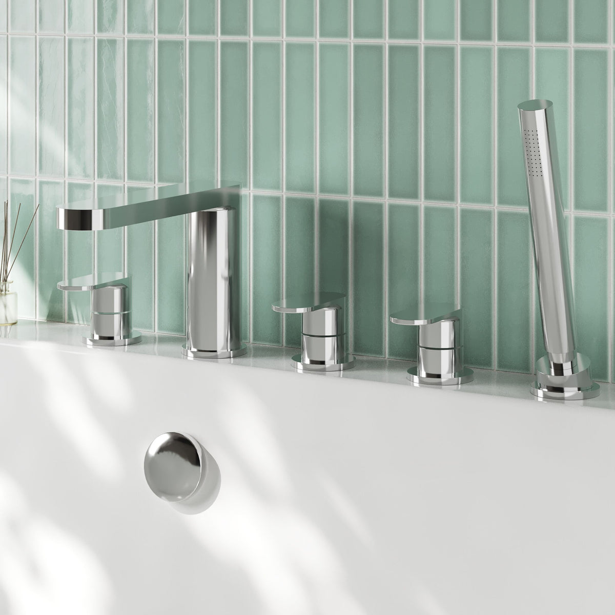 Brent 5 Hole Deck Mounted Bath Shower Mixer Tap - Chrome