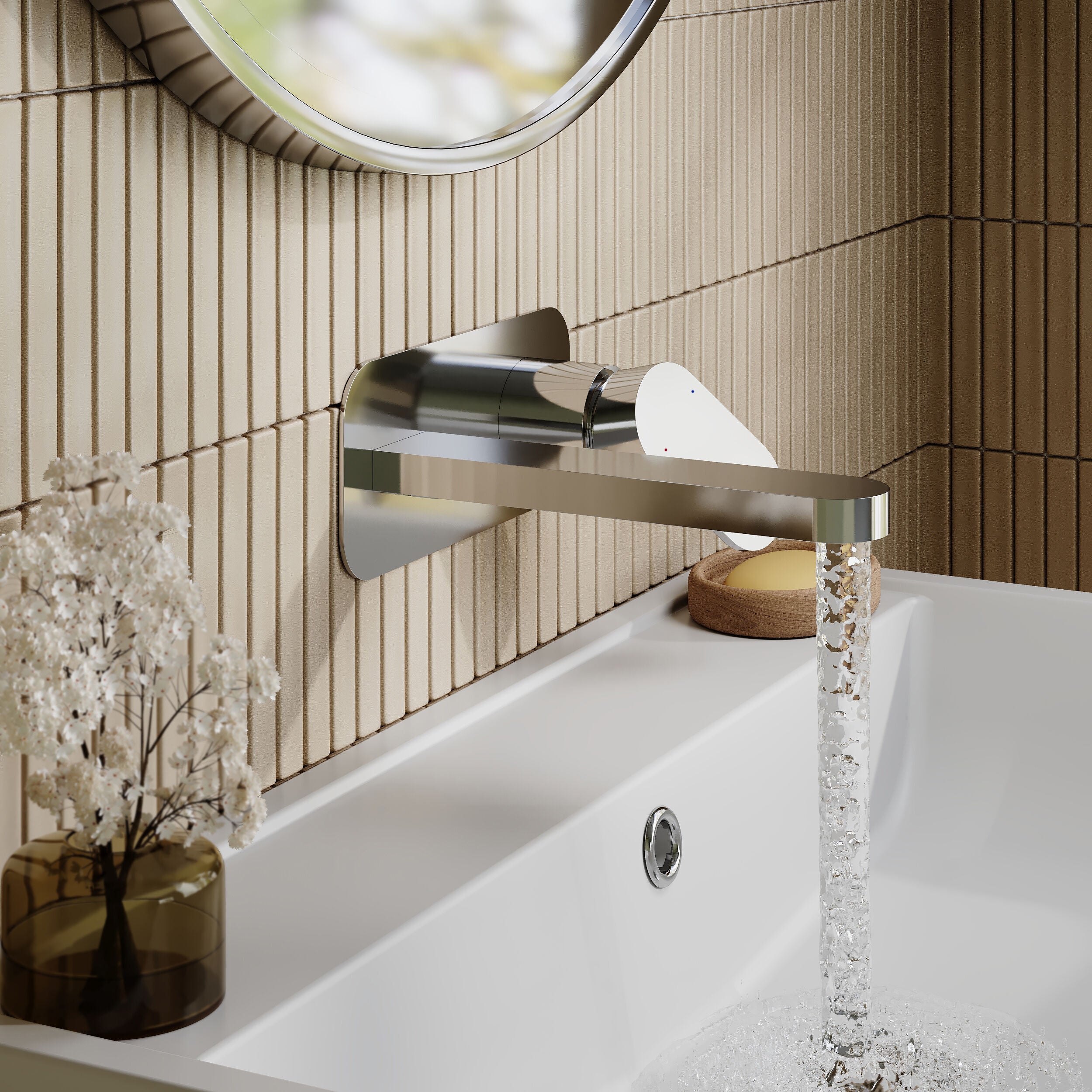 Brent 2 Hole Wall Mounted Basin Mixer Tap With Plate