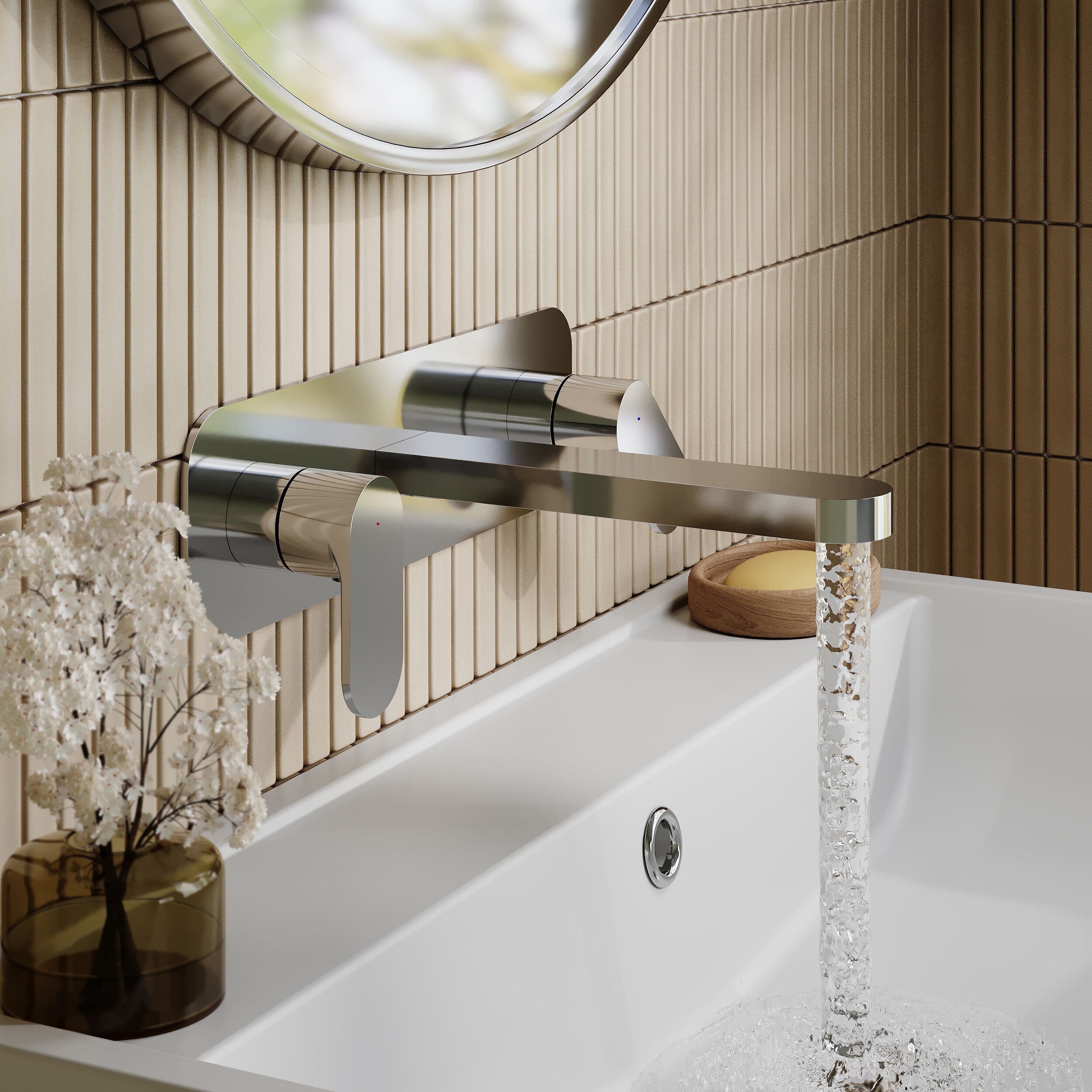 Brent 3 Hole Wall Mounted Basin Mixer Tap With Plate - Chrome