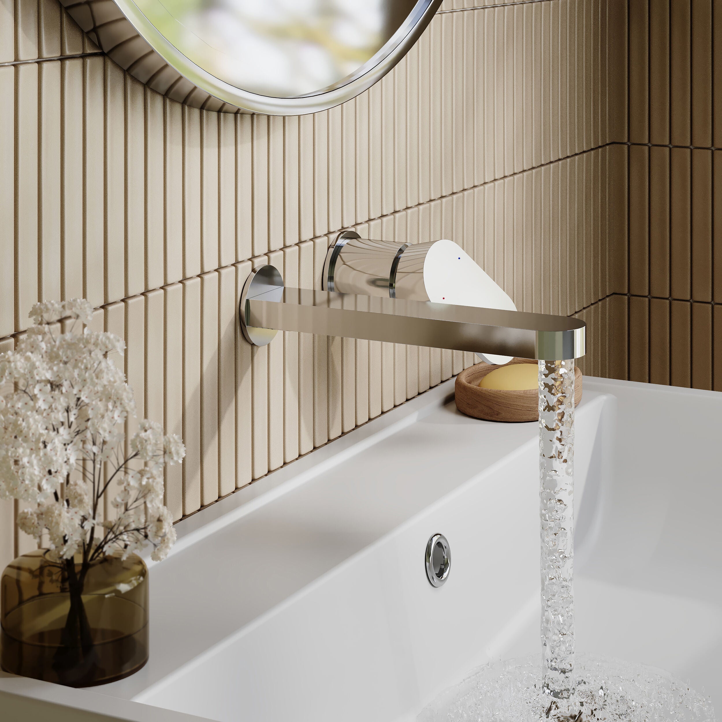 Brent 2 Hole Wall Mounted Basin Mixer Tap - Chrome