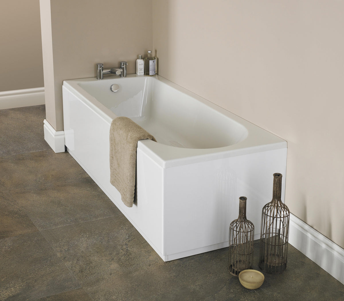 Bamby Straight Round Single Ended Rectangular Bath With Legs - White