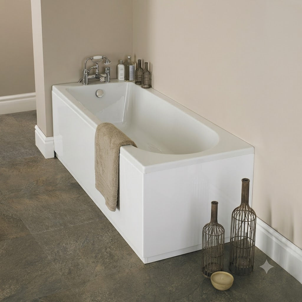Bamby Straight Round Single Ended Rectangular Bath With Legs - White