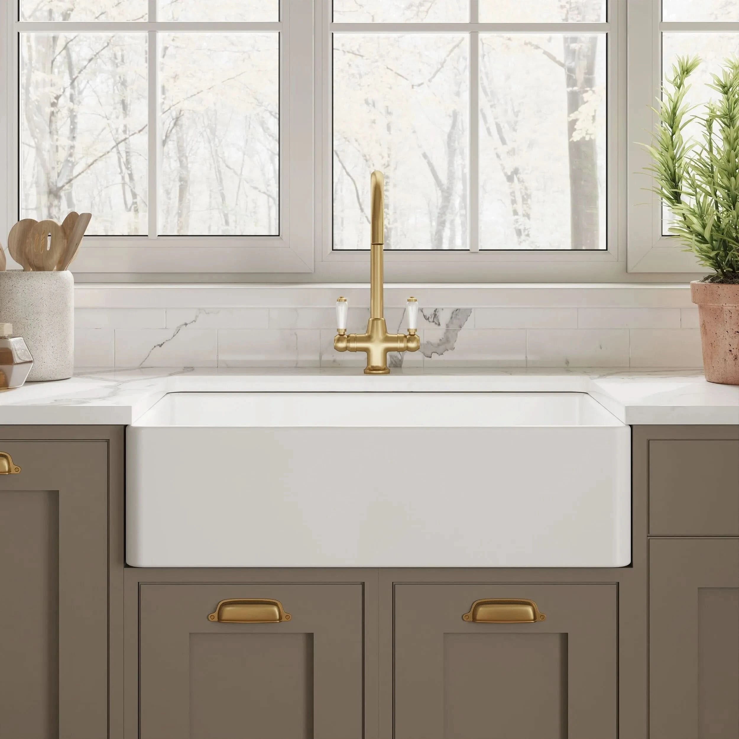 Nuie Single Bowl Butler Sink With Offset Waste