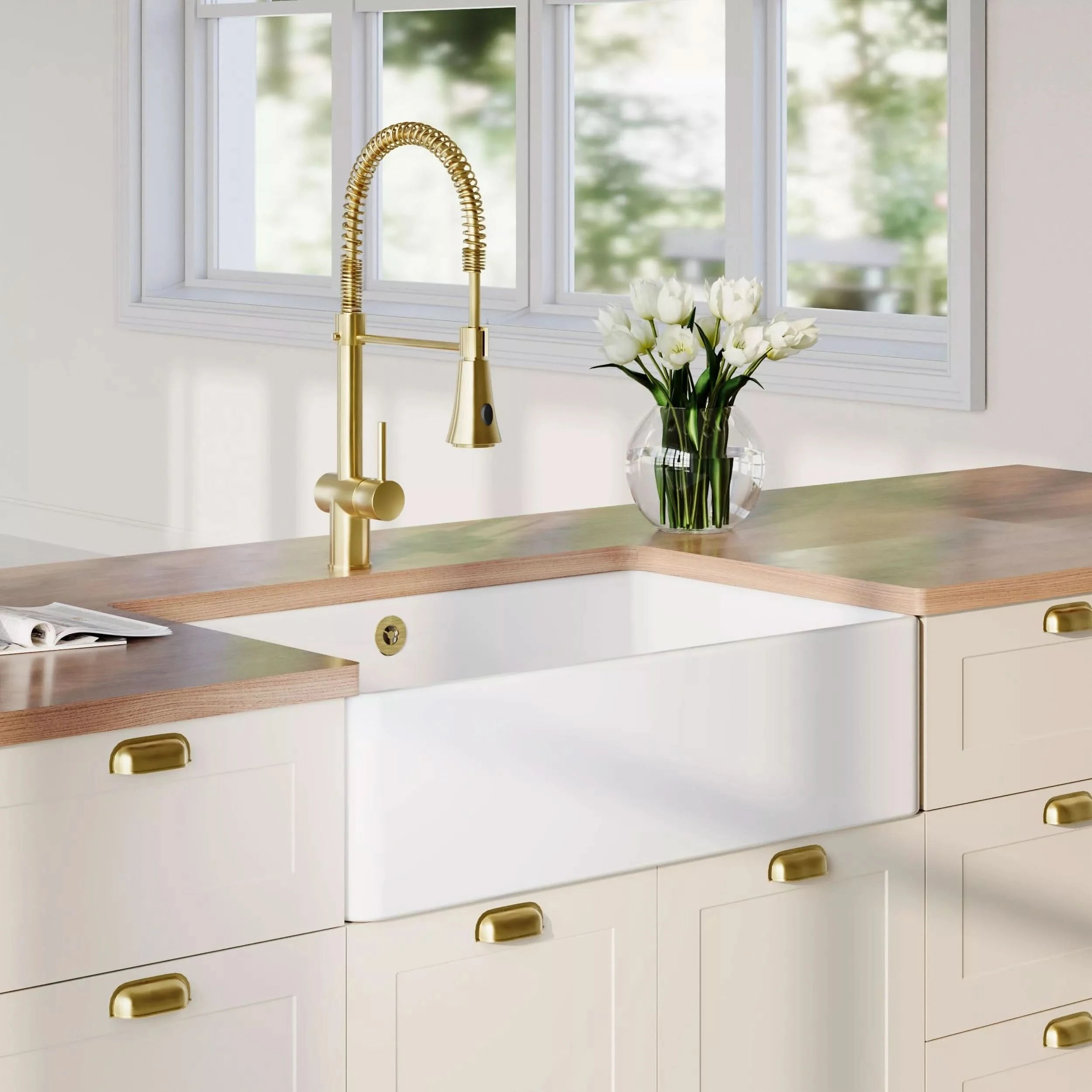 Nuie Single Bowl Butler Sink With Offset Waste And Overflow - White