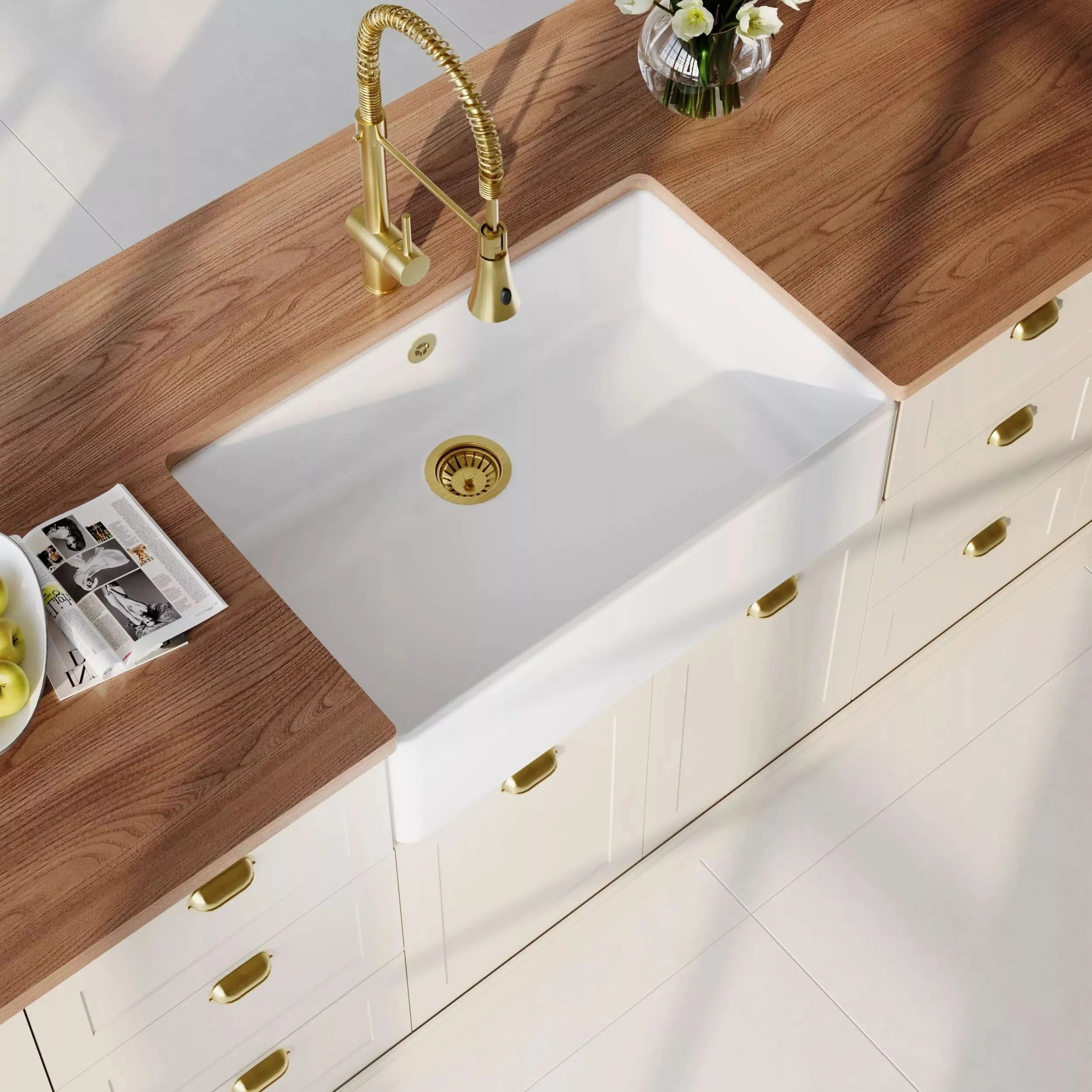 Nuie Single Bowl Butler Sink With Offset Waste And Overflow - White