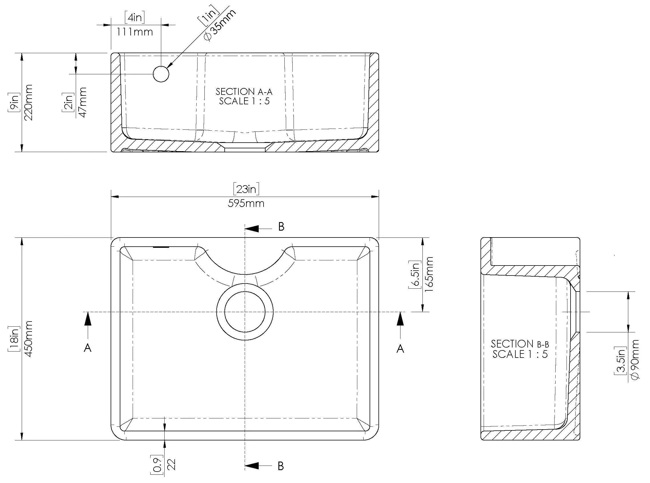 Nuie Single Bowl Butler Sink With Tap Ledge And Overflow - White