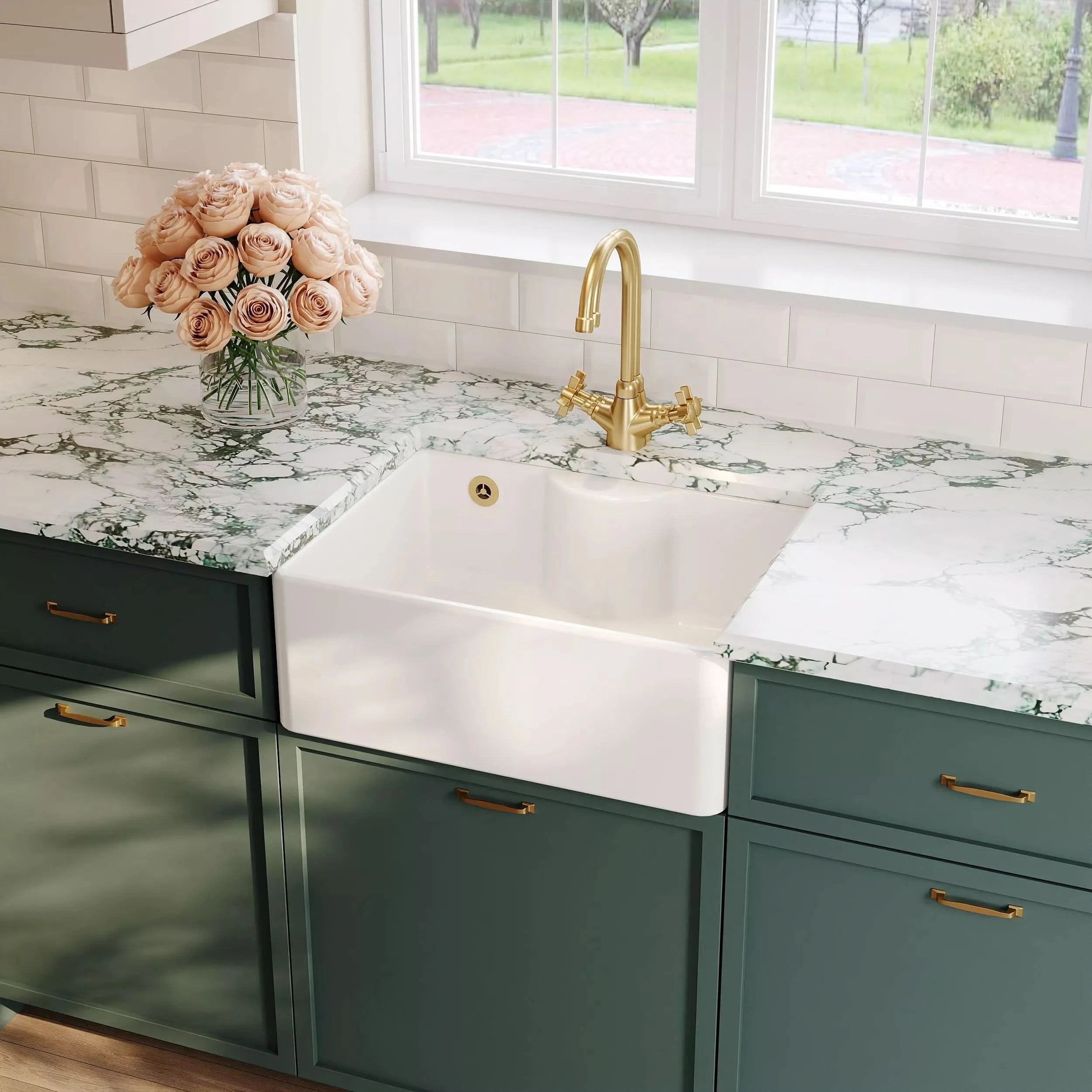 Nuie Single Bowl Butler Sink With Tap Ledge And Overflow - White