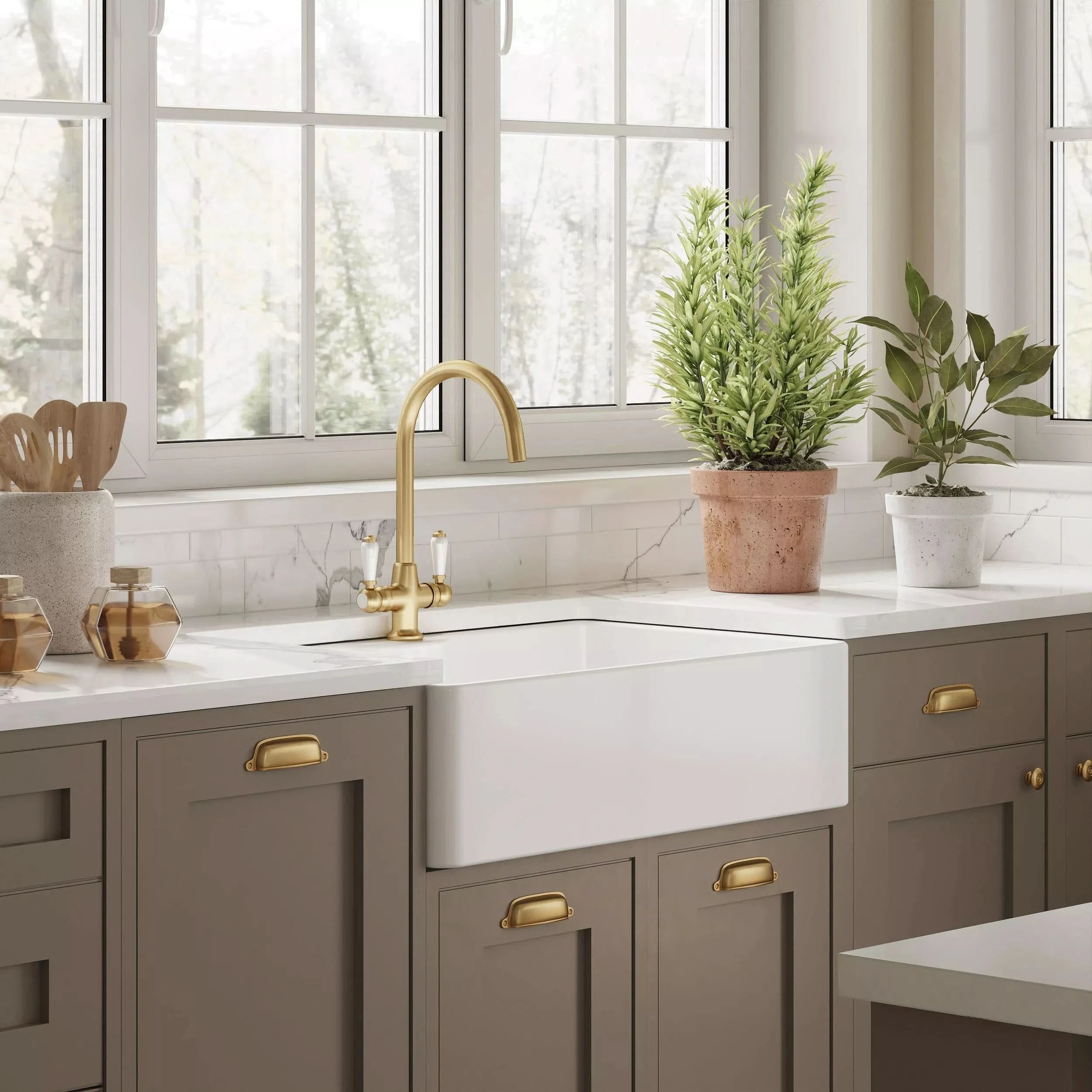 Nuie Single Bowl Butler Sink With Tap Ledge And Overflow - White
